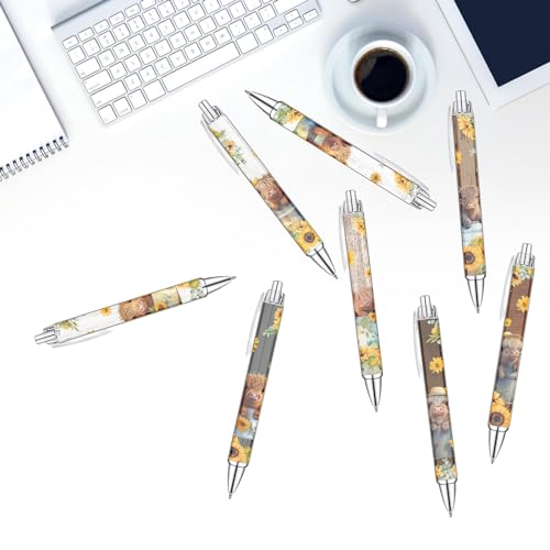 Idealmuzik 8 PCS Cute Highland Cow Print Pens, Cow Lovers Gifts, School Office Supplies, Gifts for Women Girls Teen Christmas New Year - Image 5
