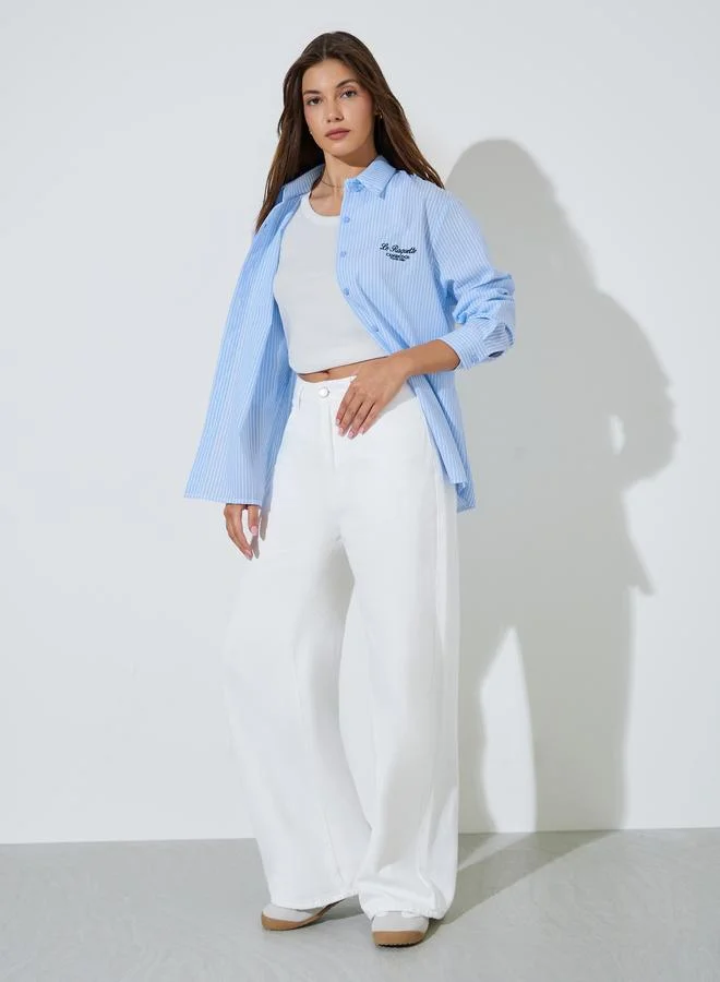ستايلي Light Blue Striped Oversized Button-Up Shirt