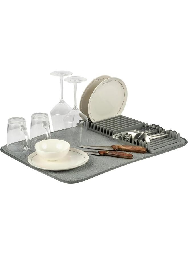 Foldable Dish Rack with Draining Tray and Quick Drying Microfiber Mat - Smart Design to Save Space and Dry Dishes and Cups Efficiently - Practical and Stylish Drying Rack for Kitchen Organization - Image 1
