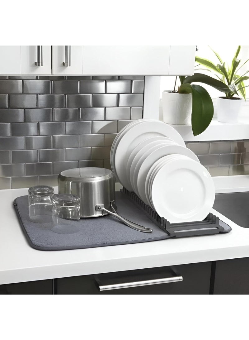Foldable Dish Rack with Draining Tray and Quick Drying Microfiber Mat - Smart Design to Save Space and Dry Dishes and Cups Efficiently - Practical and Stylish Drying Rack for Kitchen Organization - Image 2