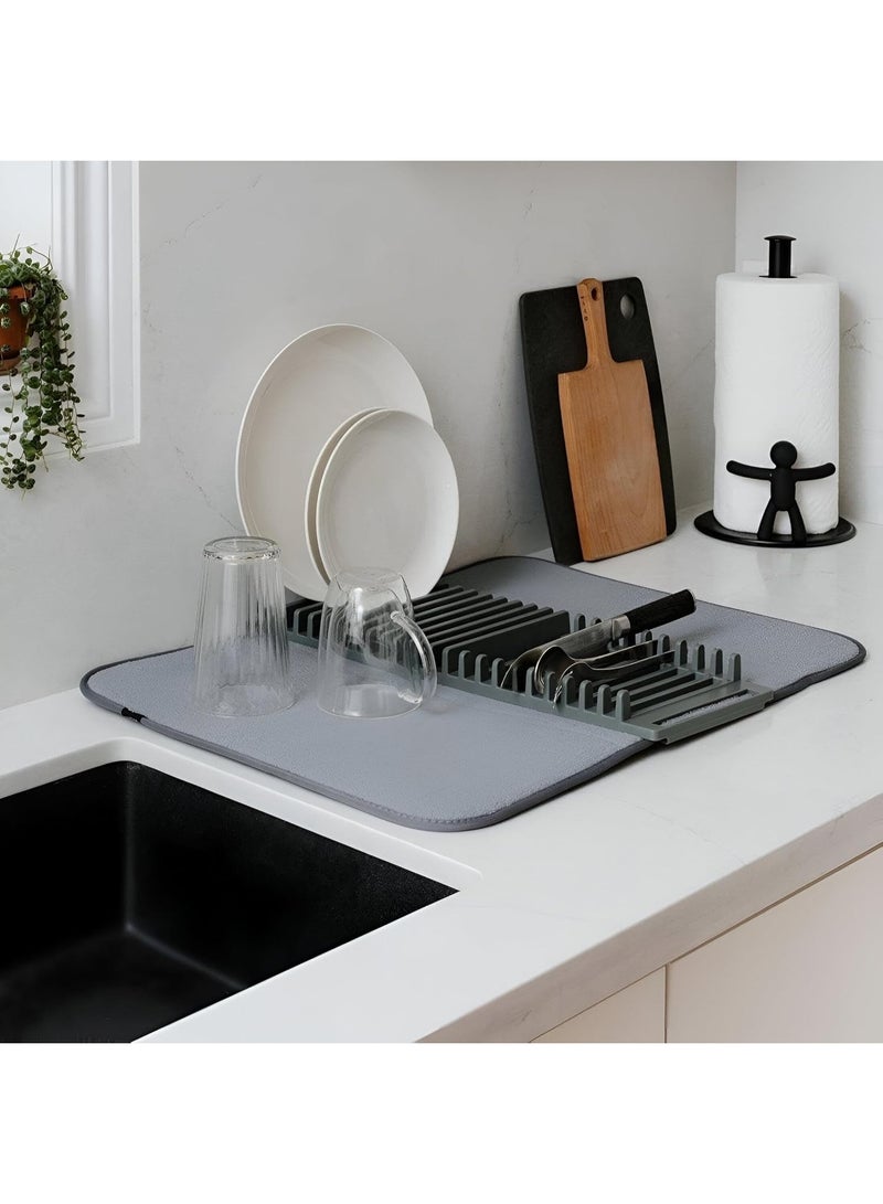 Foldable Dish Rack with Draining Tray and Quick Drying Microfiber Mat - Smart Design to Save Space and Dry Dishes and Cups Efficiently - Practical and Stylish Drying Rack for Kitchen Organization - Image 5