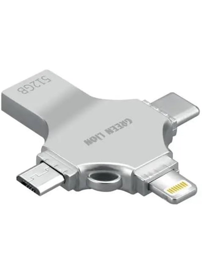 جرين ليون محرك أقراص فلاش USB عالي السرعة 4 في 1 لنقل البيانات بسعة 512   جيجابايت / USB-A / USB-C / Lightening / Micro / سعة تخزين كبيرة / تصميم محمول - Image 2