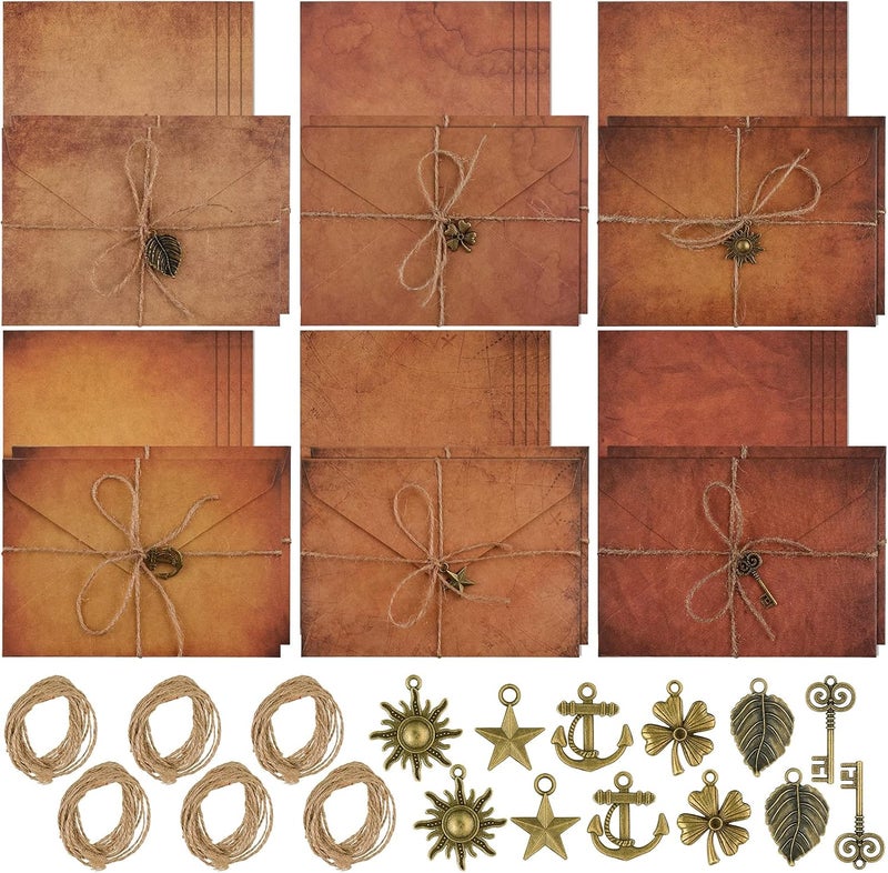 comfrt Vintage Stationary Paper and Envelopes Set, Writing Stationery Paper Letter and Envelopes Includes Sheets Antique Letter Papers, Kraft Envelopes, Retro Accessories, Rope (60) - Image 1
