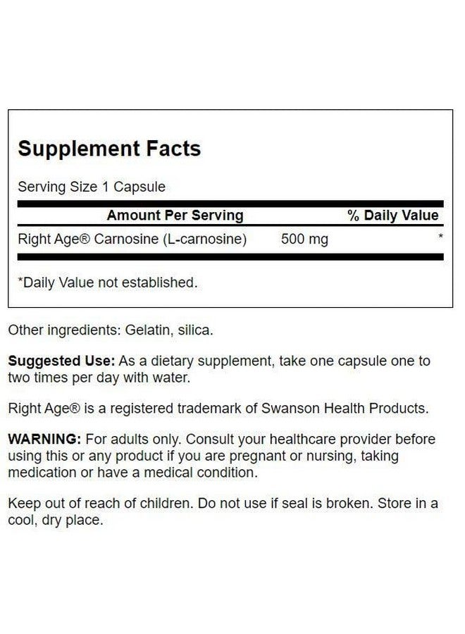 Swanson Ultra L-CARNOSINE 500MG 60 CAPS - Image 2