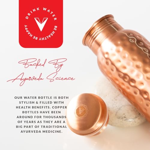 VedVision Copper Water Bottle - 32 Oz Pure Copper Water Bottle for Drinking Hammered Finish Design - Leak-Proof, Travel-Friendly, Wide Mouth - Image 5