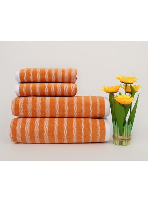Towel 4 Piece Bathroom  Set - OASIS - 450 GSM - 100% Cotton Velour - 2 Bath  70X140 cm & 2 Hand  50x90 cm -MultiColour - Modern Stripe Design - Luxury Touch - Extra Absorbent