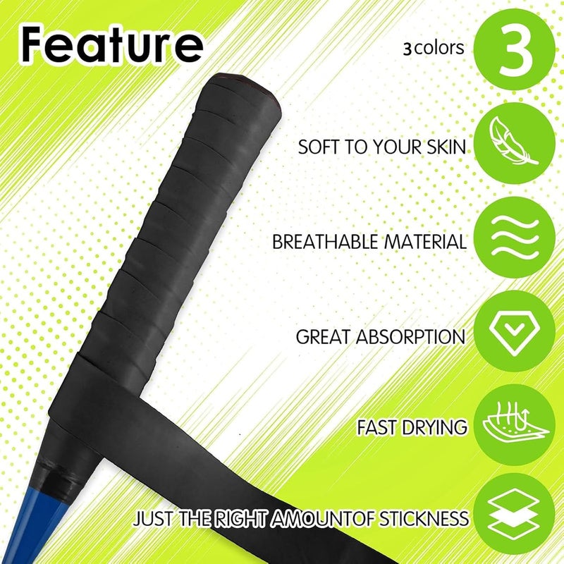6 Pack Tennis & Badminton Racket Grip Tape, Absorbent Dry Feel Badminton Racket Grip Tape Overgrip Replacement for Squash Baseball Bat Softball Bat (3Colors) - Image 4