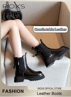 RIOXS Women's Chelsea Boots, Fashionable Chunky Leather Boots, Simple Pull-on Lug Ankle Boots with Comfortable Sole, Perfect to Complement Your Look  - Image 2