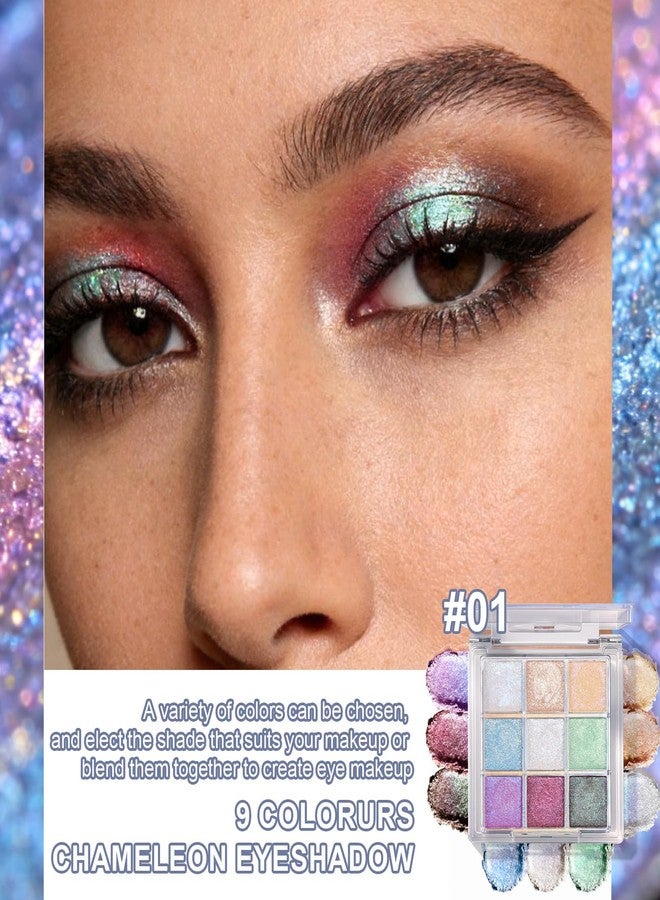 U-Shinein Chameleon Eyeshadow Palette with 9 Colors, Duochrome Multichrome Eyeshadow Waterproof and Sweatproof Perfect for Party and Stage Makeup Multi Chromatic Eyeshadow for Dramatic Looks 01 - Image 3