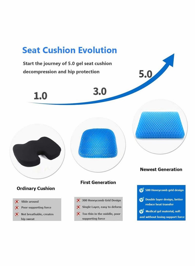 Gel Seat Cushion Double Thick Egg Seat Cushion with Non slip Cover, Coccyx Cushion for Back & Sciatica Pain Office chair Car Seat Cushion Honeycomb Breathable Design, Durable, Portable - Image 2