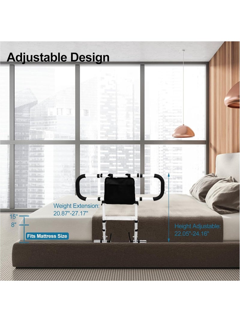 XiuWoo Bed Rail for Elderly Adults Safety, Bed Assist Rail with Adjustable Height Extendable Dual Side Handles, Bed Safety Rail with Motion Sensor Light for Senior and Surgery Patient - Image 3