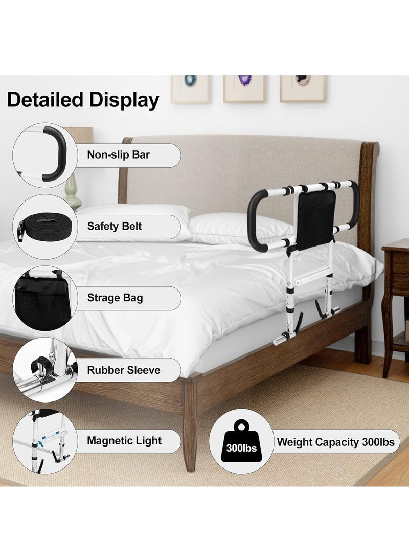 XiuWoo Bed Rail for Elderly Adults Safety, Bed Assist Rail with Adjustable Height Extendable Dual Side Handles, Bed Safety Rail with Motion Sensor Light for Senior and Surgery Patient - Image 5