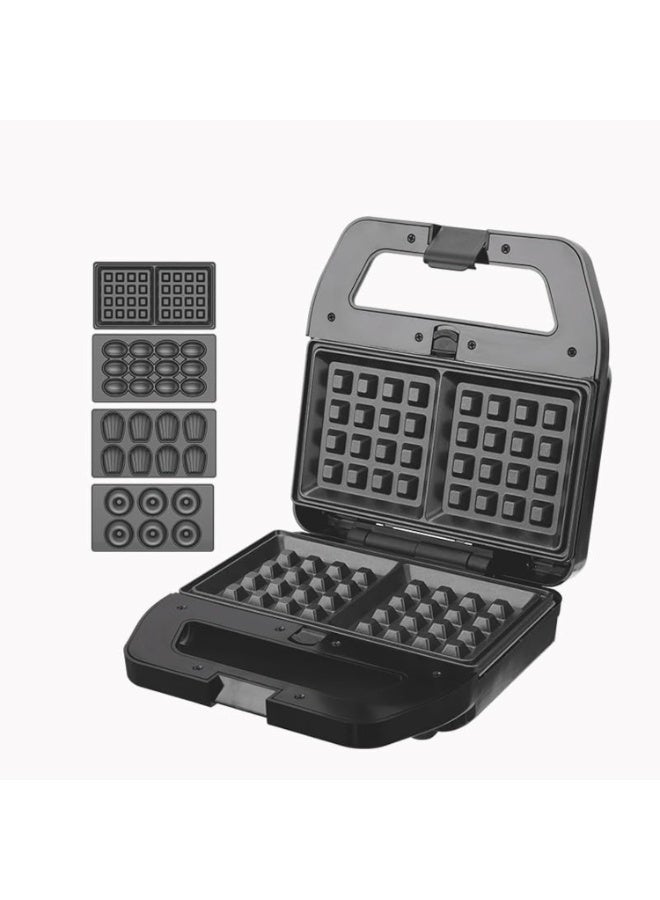 dsp waffle maker machine 4 in 1, 800W Multi-Plate Cooker with Non-Stick Coating, Overheat Protection & Safety Lock – Includes Waffle, Nuts, Donut, and Shells Plates, KC1237 - Image 1