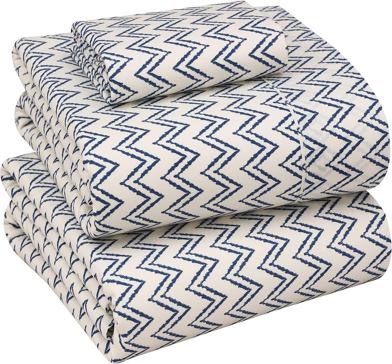 RUVANTI 100% Cotton Sheets - Crispy Cooling Percale Sheets for Twin Size Bed, Breathable & Durable Twin Sheet Set, 16 Inches Deep Pocket Sheets, Chevron, 3 Pieces - Image 1