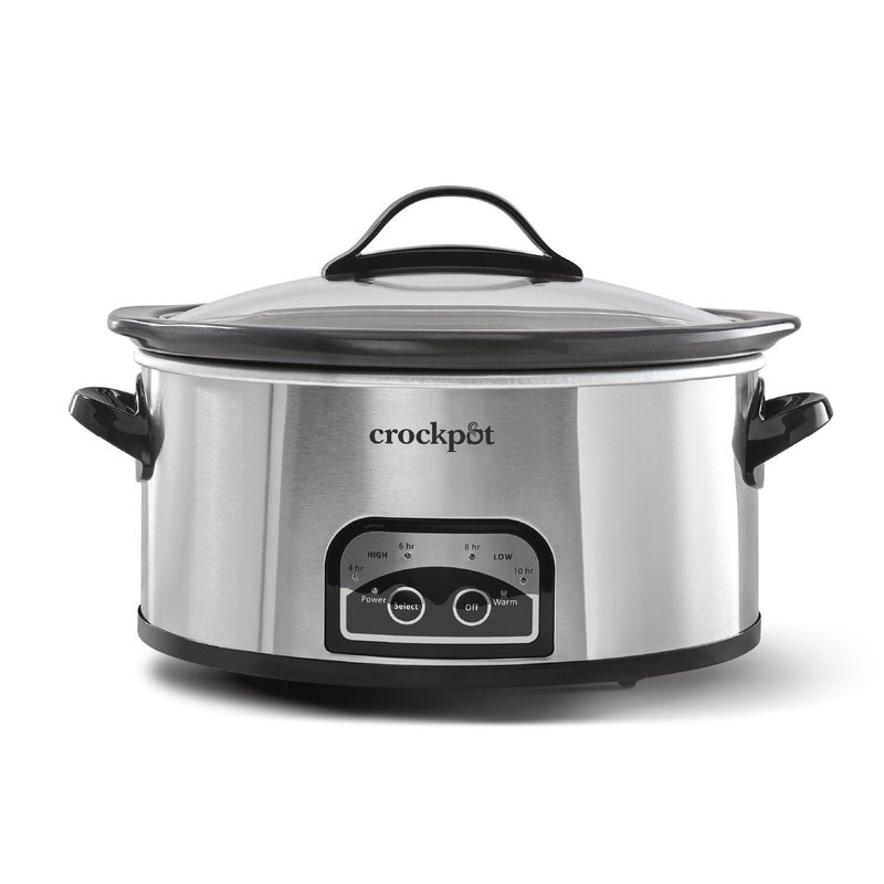 Crock-Pot 6 Quart Programmable Slow Cooker with Timer and Auto Food Warmer Setting, Stainless Steel - Image 1