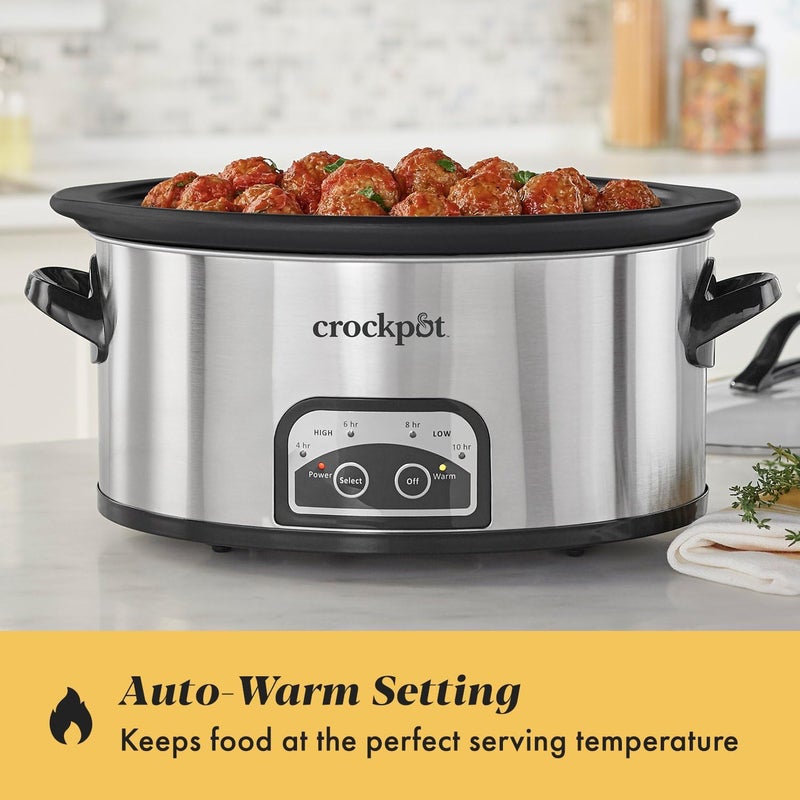 Crock-Pot 6 Quart Programmable Slow Cooker with Timer and Auto Food Warmer Setting, Stainless Steel - Image 3