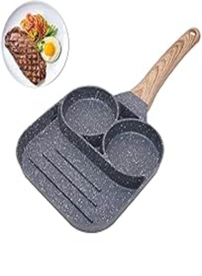 Generic Nonstick egg frying cooking pan divided grill frying pot all-in-one omelette pan breakfast cookware 3 section square grill pan divided frying pan hamburger frying pan fried egg,pancake