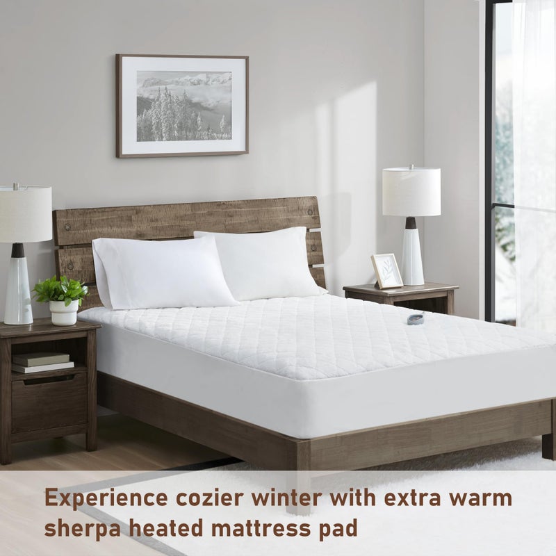 Woolrich John Rich & Bros. Woolrich Heated Mattress Pad Twin XL - Sherpa Electric Mattress Topper, Auto Shut Off, 5 Heat Levels Controller, Deep Elastic Pocket Up to 17" Mattress, UL Certified, Machine Washable, Twin XL White - Image 2