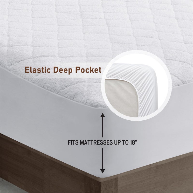Woolrich John Rich & Bros. Woolrich Heated Mattress Pad Twin XL - Sherpa Electric Mattress Topper, Auto Shut Off, 5 Heat Levels Controller, Deep Elastic Pocket Up to 17" Mattress, UL Certified, Machine Washable, Twin XL White - Image 3