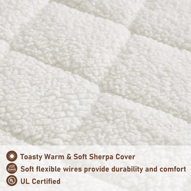Woolrich John Rich & Bros. Woolrich Heated Mattress Pad Twin XL - Sherpa Electric Mattress Topper, Auto Shut Off, 5 Heat Levels Controller, Deep Elastic Pocket Up to 17" Mattress, UL Certified, Machine Washable, Twin XL White - Image 4