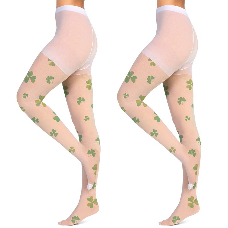 Vinsatin 2 Pairs St. Patrick Day Tights for Women Sheer Stocking Chic Green Shamrock Tights Irish Costume for St. Patrick Day Costume Party Decorations - Image 1