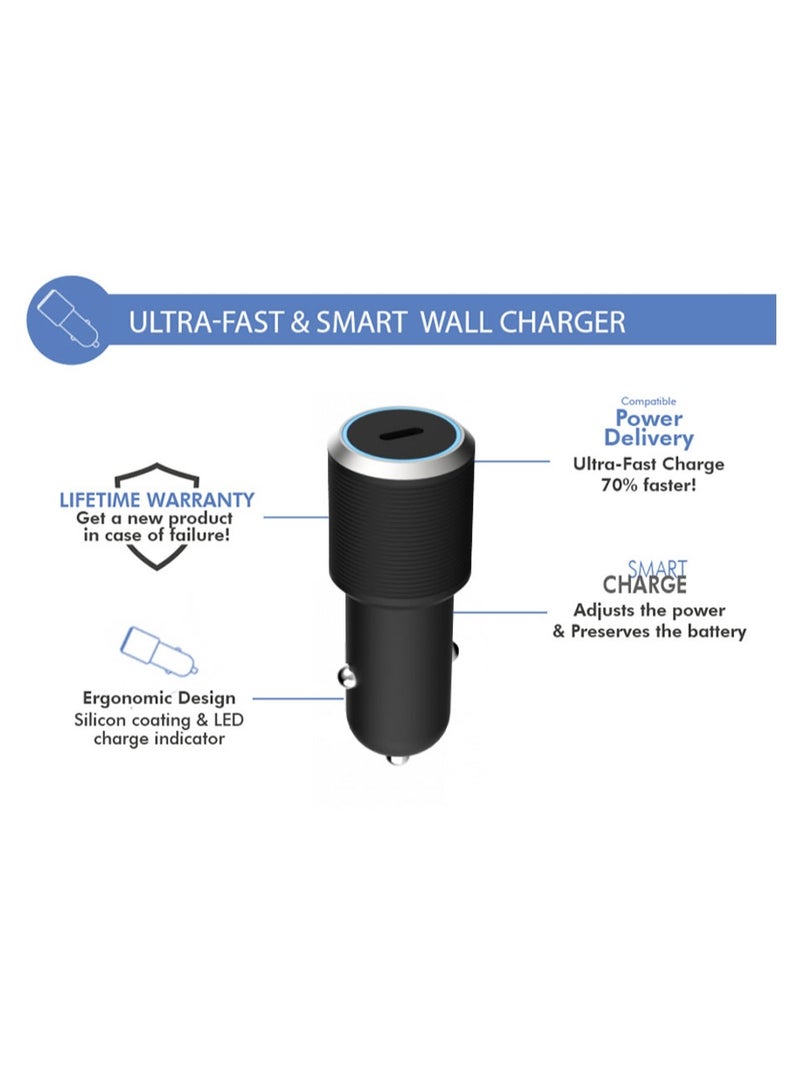 Force Power Lite Car Charger 25W USB C PD  Power Delivery Black - Image 2