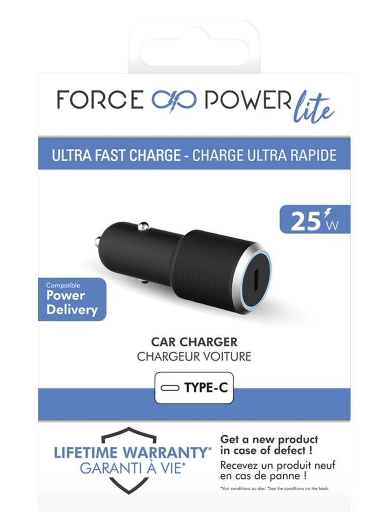 Force Power Lite Car Charger 25W USB C PD  Power Delivery Black - Image 1
