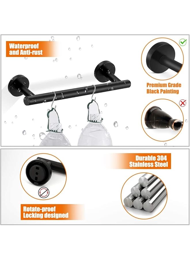 promass 6 PCS Bathroom Hardware Set, promass Stainless Steel Round Wall Mounted - Includes 16" Hand Towel Bar, Towel Ring,Toilet Paper Holder, 3 Robe Towel Hooks,Bathroom Accessories Kit(Matte Black) - Image 5