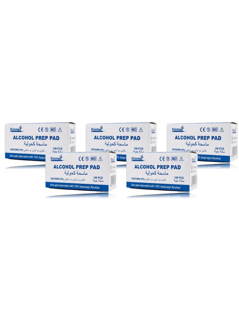 Kinmed Sterile Medical Swab Pack (5 Packs – 500 Pieces) for Skin Disinfection Before Injection - Image 1