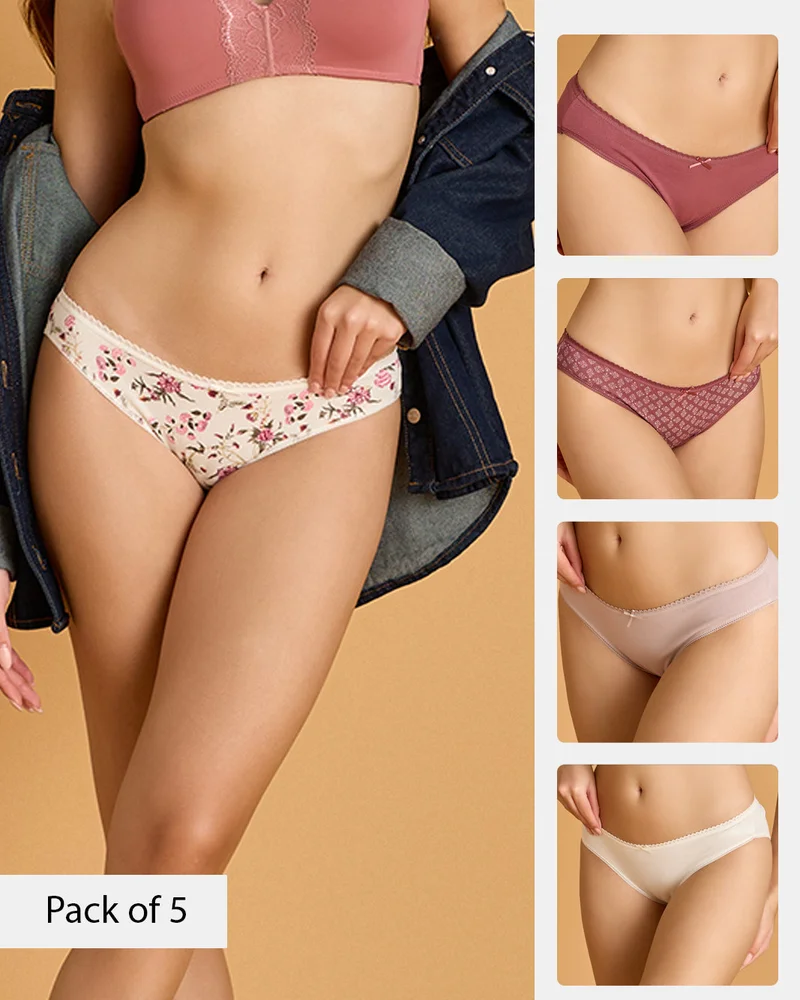 Redtag Women Assorted 5 Pack 365 Bikini Brief