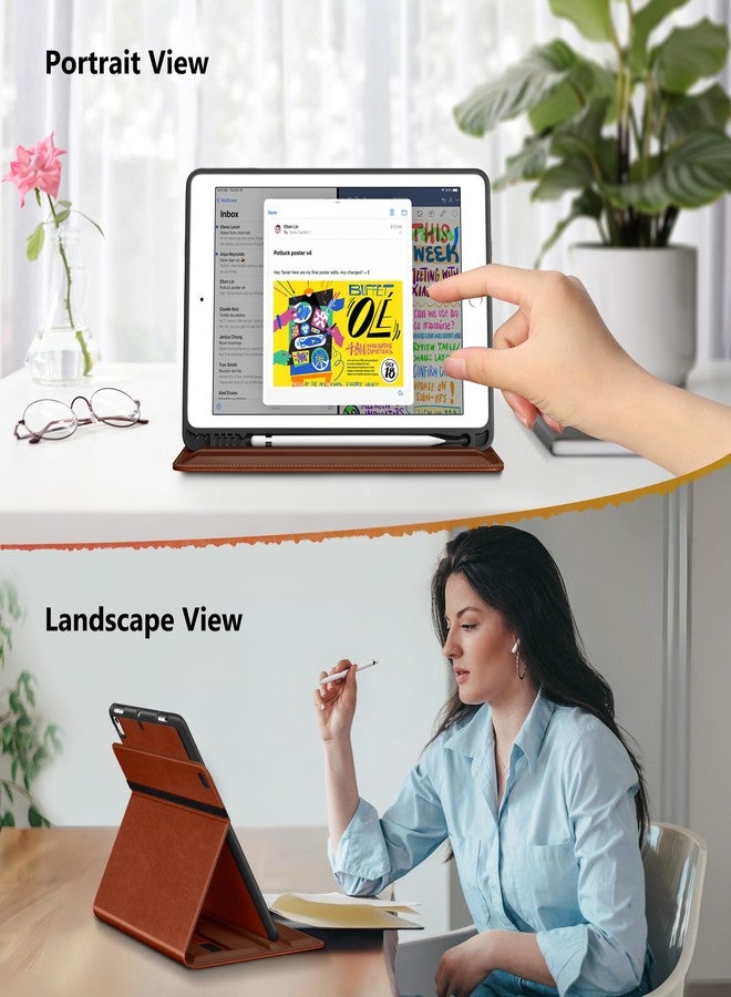 DTTO for iPad 6th / 5th Generation 9.7 Inch (2018/2017), iPad Air 2 / Air 1 Case, 360 Degree Rotating Premium Leather Folio Stand Cover with Pencil Holder, Brown - Image 3