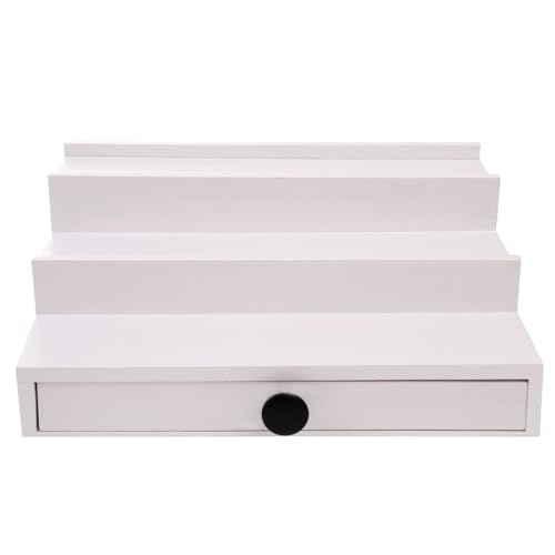 Fengligoo White Cologne Organizer for Men - 3 Tier Wooden Perfume Display Stand with Drawer and Hidden Compartment for Organizing and Storing, Cologne Holder Shelf for Dresser - Image 5