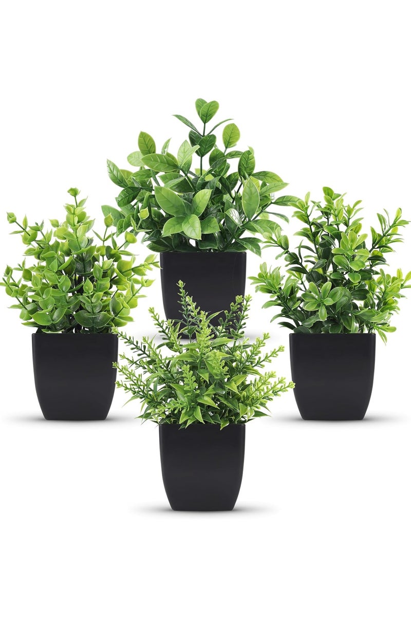 Der Rose Set of 4 Small Fake Plants, Mini Artificial Potted Greenery for Indoor Decoration, Faux Plants for Bathroom, Farmhouse, Office, Living Room, or Table Decor