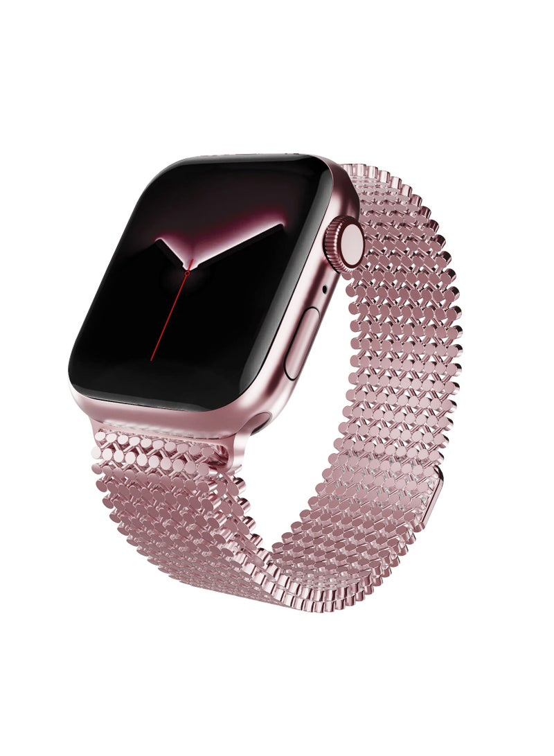 Magnetic Metal Mesh Loop Band for Apple Watch 38mm 40mm 41mm 42mm, Women Buckle-free Breathable Replacement Stainless Steel Mesh Strap for iWatch SE 3 / Series 11 10 9 8 7 6 5 4 3 2 1, Rose Pink - Image 1