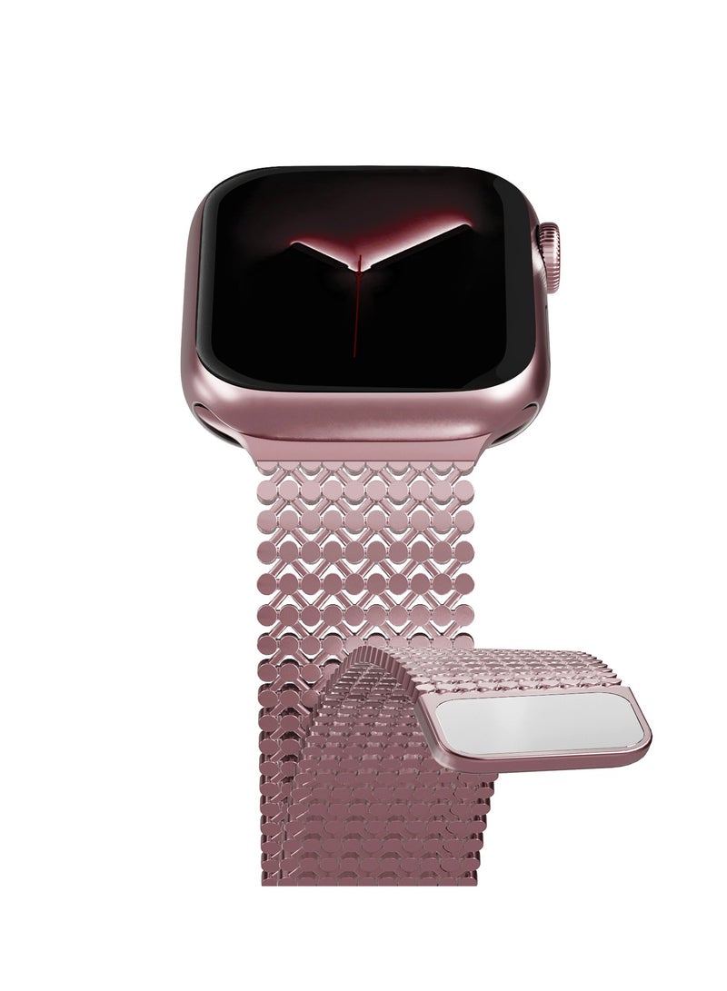Magnetic Metal Mesh Loop Band for Apple Watch 38mm 40mm 41mm 42mm, Women Buckle-free Breathable Replacement Stainless Steel Mesh Strap for iWatch SE 3 / Series 11 10 9 8 7 6 5 4 3 2 1, Rose Pink - Image 4