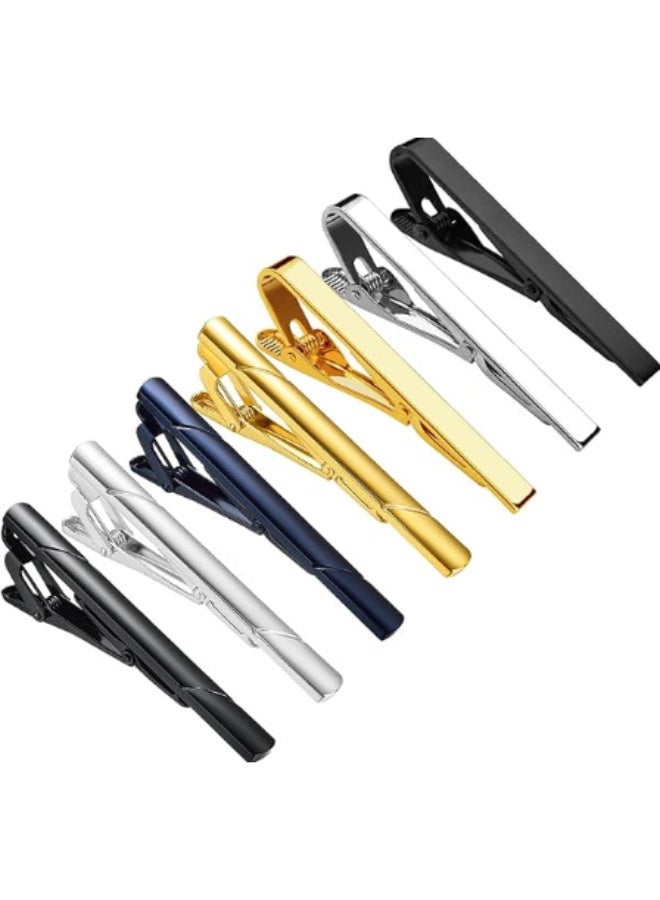 KISSUN 7 Pack Tie Clip Set Mens Tie Bar | Formal Business Necktie Bar Pinch Tie Clip in Gold/Silvery/Black/Navy | Best Gifts for Father, Lover, Friends and Husband - Image 1