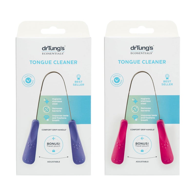 drTung's Stainless Tongue Scraper - Tongue Cleaner for Adults, Kids, Helps Freshens Breath, Easy to Use Comfort Grip Handle, Comes with Travel Case - Stainless Steel Tongue Scrapers (2 Count) - Image 1