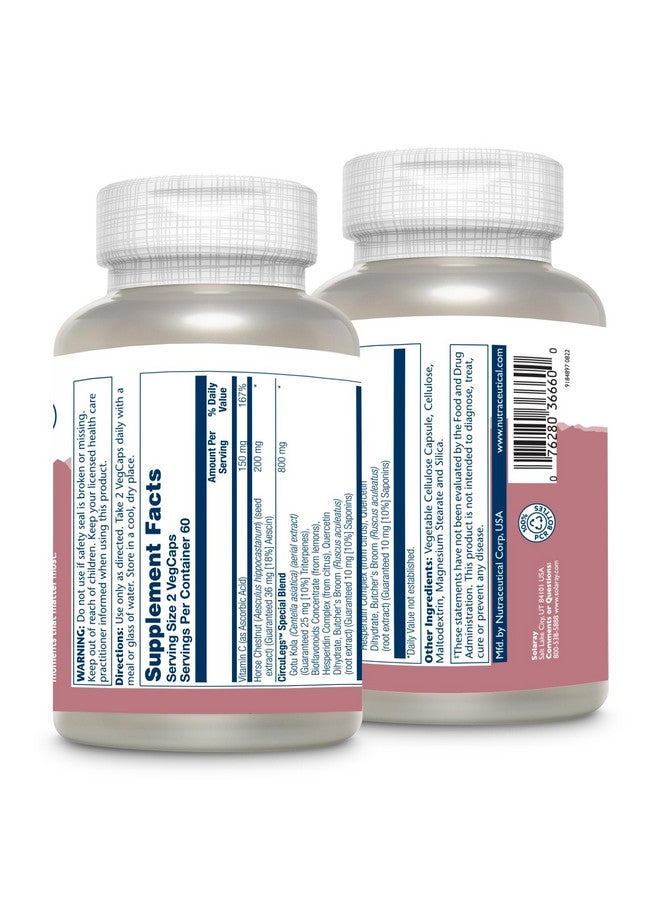 SOLARAY CircuLegs with Horse Chestnut Extract, Gotu Kola, Butcher's Broom, and More, Circulation and Vein Support for Healthy Legs, 60-Day Guarantee, Lab Verified (60 Serv, 120 VegCaps) - Image 2