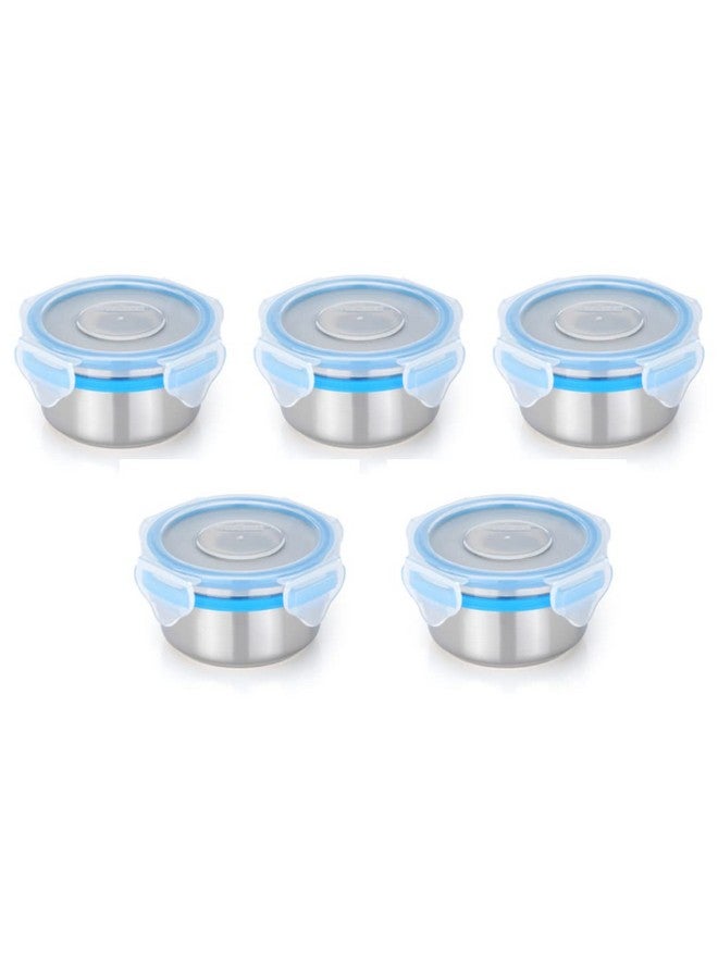 STEELLOCK Stainless Steel Container/Dabba with 4 Side Clip Lock see through Lid for Office & School Use/Food Grade/Air Tight/Easy to Carry/Leak Proof (SL-1101-5pcs X 150 ml, Blue) - Image 1