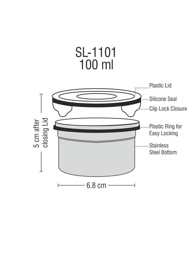 STEELLOCK Stainless Steel Container/Dabba with 4 Side Clip Lock see through Lid for Office & School Use/Food Grade/Air Tight/Easy to Carry/Leak Proof (SL-1101-5pcs X 150 ml, Blue) - Image 4