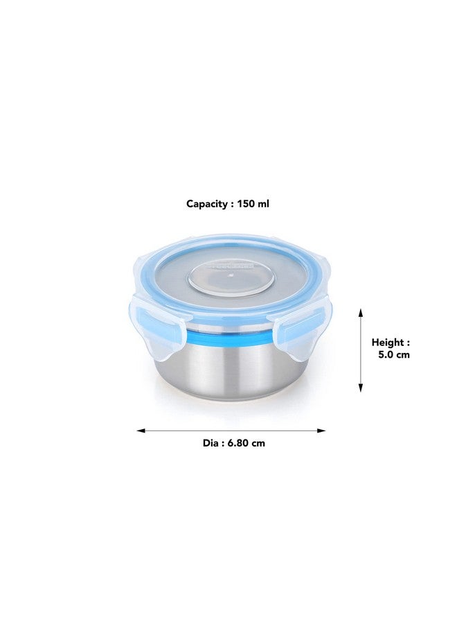 STEELLOCK Stainless Steel Container/Dabba with 4 Side Clip Lock see through Lid for Office & School Use/Food Grade/Air Tight/Easy to Carry/Leak Proof (SL-1101-5pcs X 150 ml, Blue) - Image 3