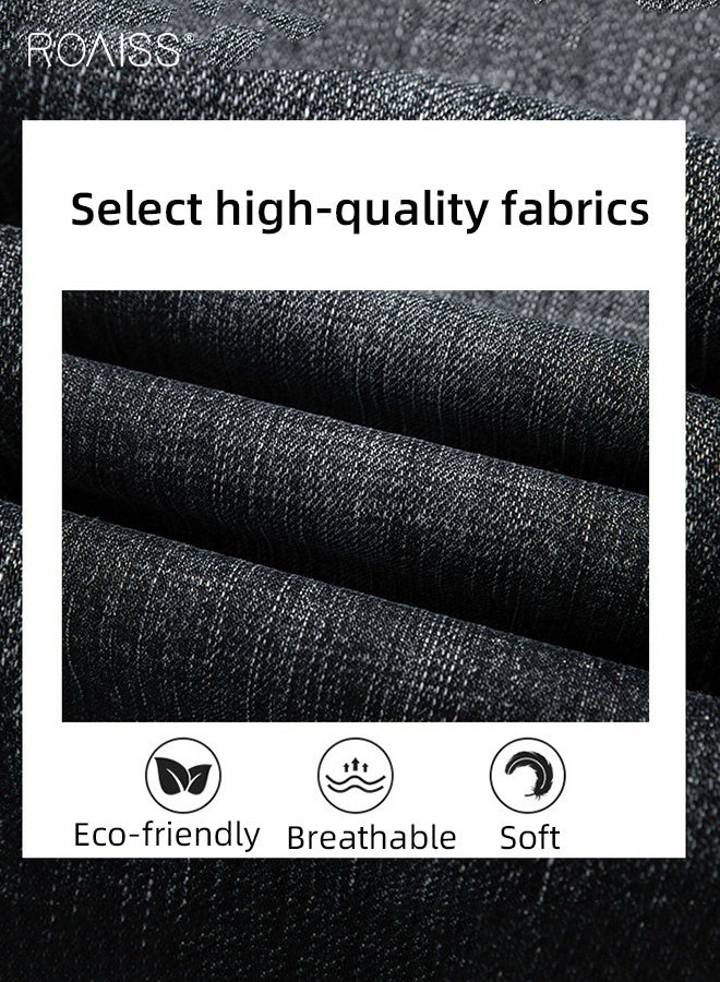 roaiss Men's New High-End Jeans Business Work Mature Man Trousers Straight Slim Stretch Casual Pants for Men Thin Good Elastic Pants Black Wearable in All Seasons  - Image 4
