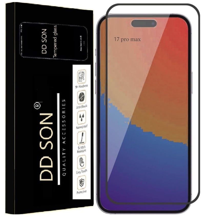 DD SON Tempered Glass Screen Protector Compatible for IPhone 17 Pro Max 5G with Edge to Edge Coverage and Easy Installation kit,Black - Image 1