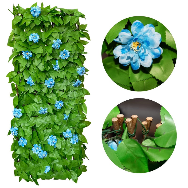 GLANT Expandable Fence Privacy Screen for Balcony Patio Outdoor,Decorative Faux Ivy Fencing Panel,Artificial Hedges (Single Sided Leaves) (1, Blue Flowers) - Image 3