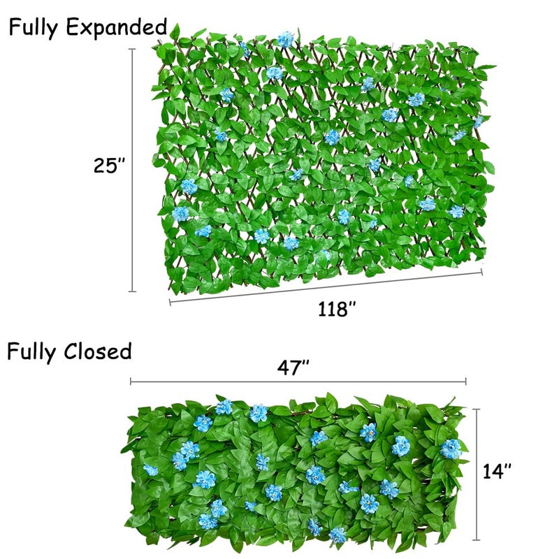 GLANT Expandable Fence Privacy Screen for Balcony Patio Outdoor,Decorative Faux Ivy Fencing Panel,Artificial Hedges (Single Sided Leaves) (1, Blue Flowers) - Image 2