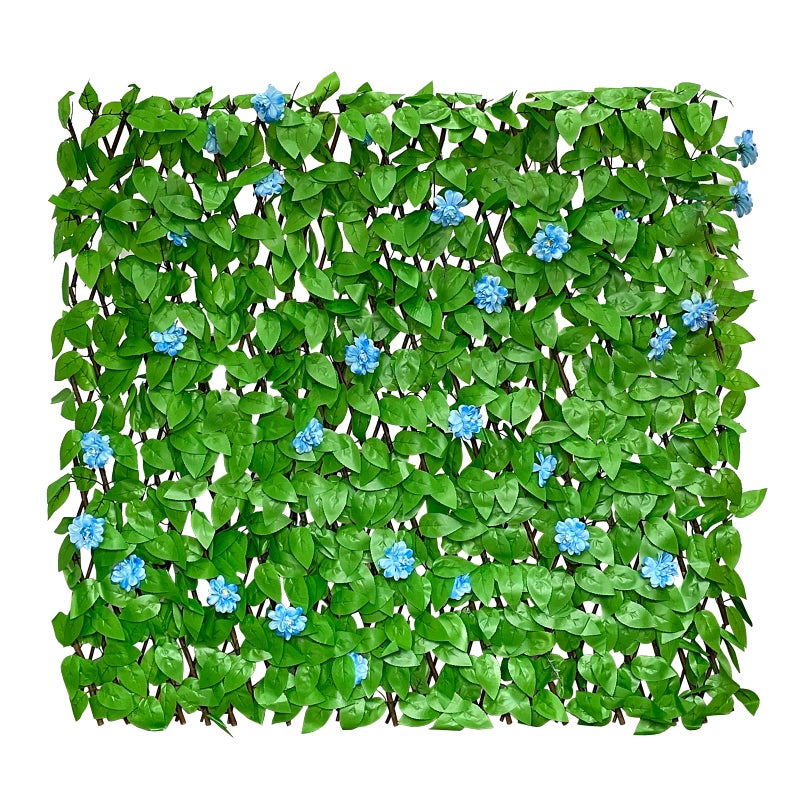 GLANT Expandable Fence Privacy Screen for Balcony Patio Outdoor,Decorative Faux Ivy Fencing Panel,Artificial Hedges (Single Sided Leaves) (1, Blue Flowers) - Image 1