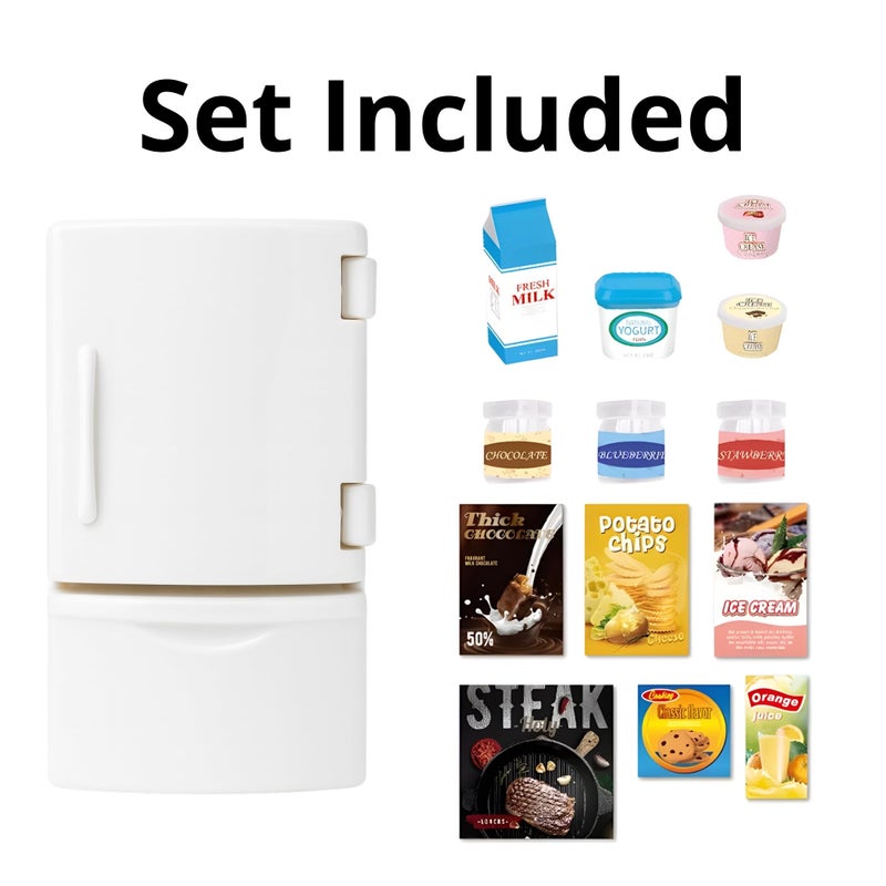 OLEOCA Family Dollhouse Refrigerator Set â€” Mini Fridge with Opening Doors, Interior Shelves, Milk Carton, Yogurt Tub, Ice Cream Cups & Topping Jars â€” Dollhouse Furniture & Accessories for Ages 3+ - Image 3