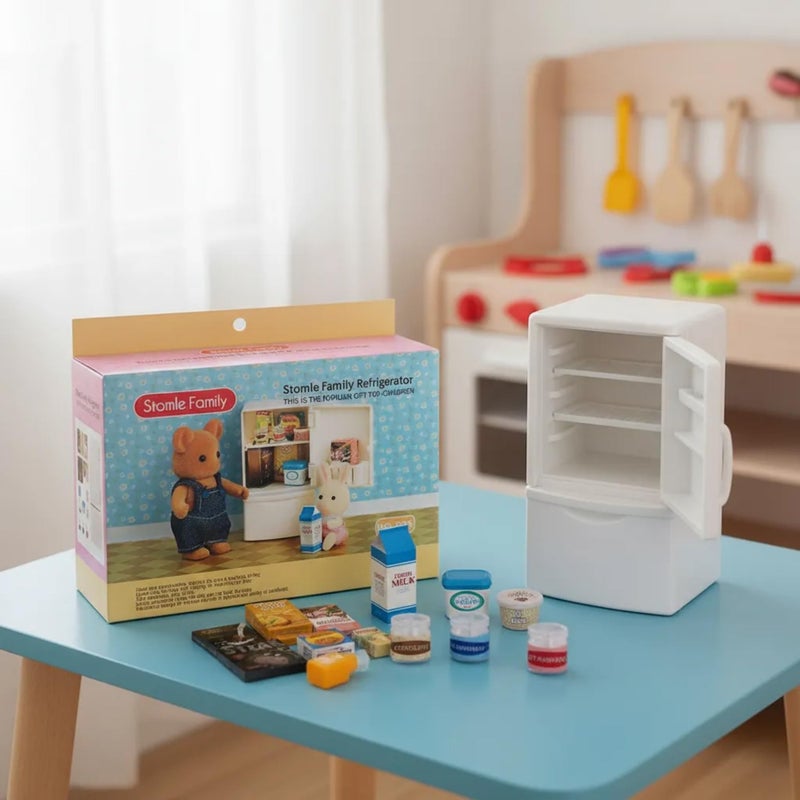 OLEOCA Family Dollhouse Refrigerator Set â€” Mini Fridge with Opening Doors, Interior Shelves, Milk Carton, Yogurt Tub, Ice Cream Cups & Topping Jars â€” Dollhouse Furniture & Accessories for Ages 3+ - Image 5