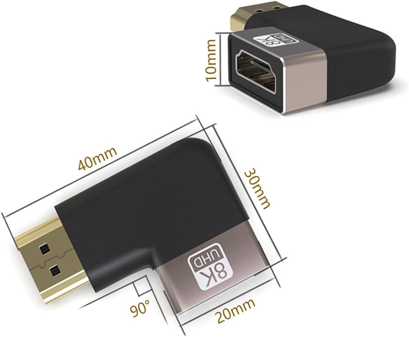 محول تمديد HDMI 8K، إصدار HDMI 2.1 48 جيجابت في الثانية بزاوية 90 درجة يسار ذكر إلى أنثى، يدعم 8K @ 60Hz / 4K @ 120Hz، قطعتان - Image 3