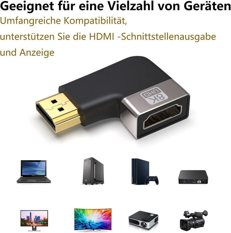 محول تمديد HDMI 8K، إصدار HDMI 2.1 48 جيجابت في الثانية بزاوية 90 درجة يسار ذكر إلى أنثى، يدعم 8K @ 60Hz / 4K @ 120Hz، قطعتان - Image 2
